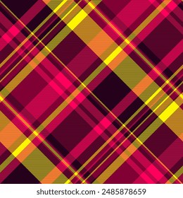 Plaid textile texture of tartan background check with a pattern vector seamless fabric in bright and pink colors.