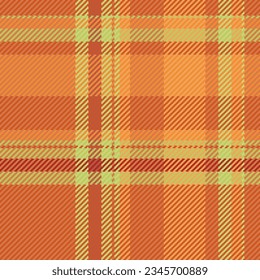 Plaid texture background of check tartan textile with a fabric vector pattern seamless in orange and lime colors.