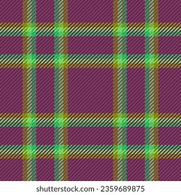 Plaid texture background of fabric textile pattern with a tartan vector check seamless in magenta and turquoise colors.