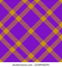 Marque la comprobación de textura. Vector sin soldadura de fondo. Tartán patrón tejido en color púrpura y amarillo.