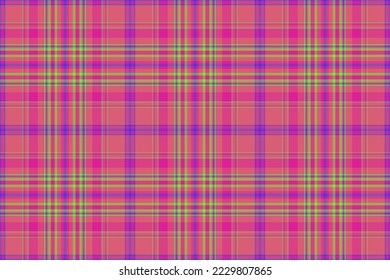 Plaid texture fabric. Seamless textile vector. Tartan background check pattern in green and red colors.
