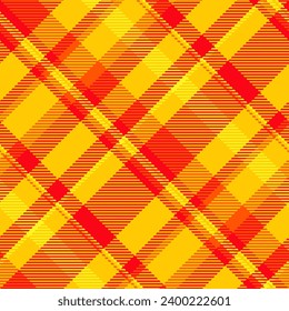 Plaid texture fabric of seamless textile background with a pattern check vector tartan in bright and yellow colors.