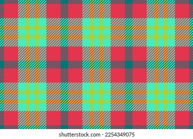Plaid texture tartan. Background check textile. Seamless fabric vector pattern in turquoise and red colors.
