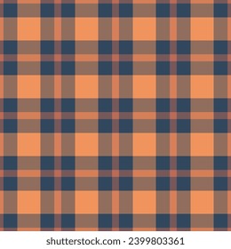 Plaid texture vector of seamless pattern fabric with a textile tartan background check in orange and cyan colors.