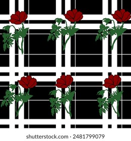 plaid traditional textile with floral pattern vector 