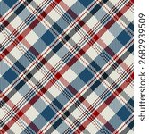 Plaid with twill weave repeat pattern in white blue red.Gingham seamless pattern with stripes.Checkered tartan geometric graphic vector illustration background for fabric and prints.