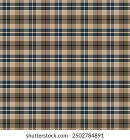 Plaid with twill weave repeat pattern in brown and dark blue.Gingham seamless pattern.Checkered tartan Geometric graphic vector illustration background design for fabric and print.