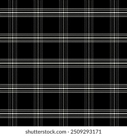 Plaid with twill weave repeat pattern in black and white.Gingham seamless pattern with stripes.Checkered tartan Geometric graphic vector illustration background.