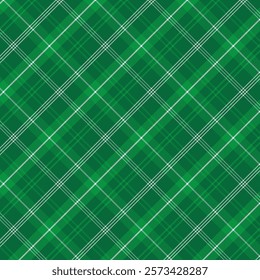 Plaid with twill weave repeat pattern in green.Gingham seamless pattern with stripes.Checkered tartan Geometric graphic vector illustration background for fabric and prints.