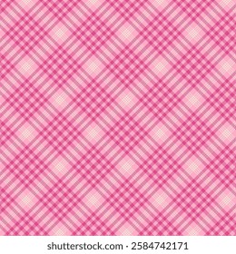 Plaid with twill weave repeat pattern in pink.Colorful gingham checkered tartan seamless pattern.Geometric graphic vector illustration background design for fabric and print.