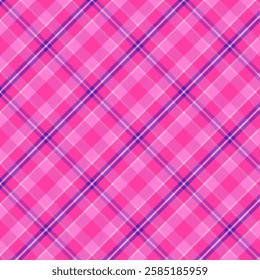 Plaid with twill weave repeat pattern in purple pink.Colorful gingham checkered tartan seamless pattern.Geometric graphic vector illustration background design for fabric and print.