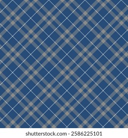Plaid with twill weave repeat pattern in blue and gray.Gingham seamless pattern with stripes.Checkered tartan Geometric graphic vector illustration background.