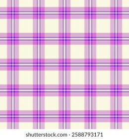 Plaid with twill weave repeat pattern in white and purple.Colorful gingham checkered tartan seamless pattern.Geometric graphic vector illustration background design for fabric and print.