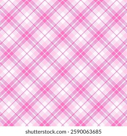 Plaid with twill weave repeat pattern in pink and white.Cute colorful gingham checkered tartan seamless pattern.Geometric graphic vector illustration background design for fabric and print.