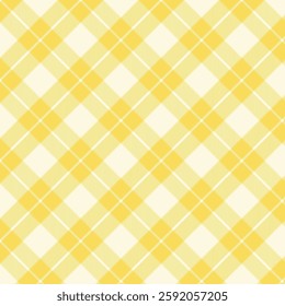 Plaid with twill weave repeat pattern in yellow and white.Gingham checkered tartan seamless pattern.Geometric graphic vector illustration background design for fabric and print.