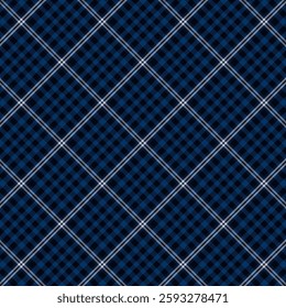 Plaid with twill weave repeat pattern in  dark blue.Gingham seamless pattern with stripes.Checkered tartan Geometric graphic vector illustration background.