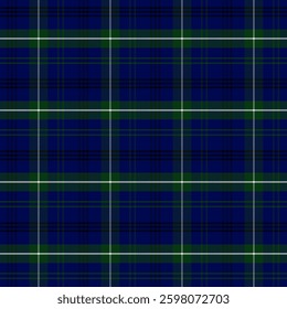 Plaid with twill weave repeat pattern in blue and green.Gingham seamless pattern with stripes.Checkered tartan Geometric graphic vector illustration background.