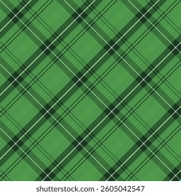 Plaid with twill weave repeat pattern in green.Gingham checkered tartan seamless pattern.Geometric graphic vector illustration background design for fabric and print.