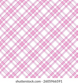 Plaid with twill weave repeat pattern in pink and white.Colorful gingham checkered tartan seamless pattern.Geometric graphic vector illustration background design for fabric and print.