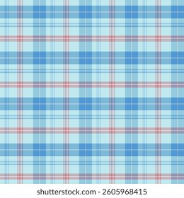 Plaid with twill weave repeat pattern in blue and red.Gingham checkered tartan seamless pattern.Geometric graphic vector illustration background design for fabric and print.