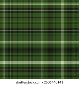 Plaid with twill weave repeat pattern in green.Gingham checkered tartan seamless pattern.Geometric graphic vector illustration background design for fabric and print.