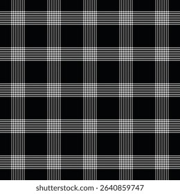 Plaid with twill weave repeat pattern in black and white.Checkered tartan seamless pattern with stripes. Geometric graphic vector illustration background.