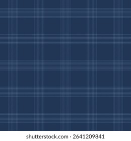 Plaid with twill weave repeat pattern in navy blue.Gingham seamless pattern with stripes.Checkered tartan geometric graphic vector illustration background for fabric and prints.