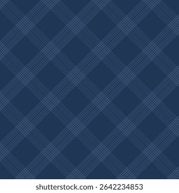 Plaid with twill weave repeat pattern in navy blue.Gingham seamless pattern with stripes.Checkered tartan geometric graphic vector illustration background for fabric and prints.
