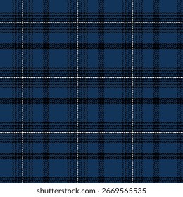 Plaid with twill weave repeat pattern in navy blue.Gingham seamless pattern with stripes.Checkered tartan Geometric graphic vector illustration background.Surface pattern for fabric and prints.