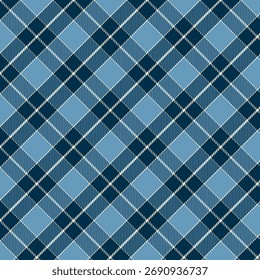 Plaid with twill weave repeat pattern in blue.Gingham seamless pattern with stripes.Checkered tartan geometric graphic vector illustration background.