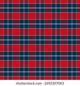 Repleto com sarja tecer repetição padrão para winter.Gingham padrão sem emenda em vermelho, azul marinho e branco.Checkered tartan geométrica vetor ilustração projeto de fundo para tecido e impressões.