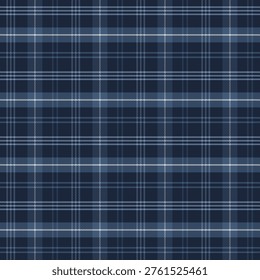 Plaid with twill weave repeat pattern in navy blue.Checkered tartan geometric graphic vector illustration background.