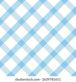 Plaid with twill weave repeat pattern.Check tartan gingham seamless pattern in blue and white.Geometric graphic vector illustration background design for fabric and prints.