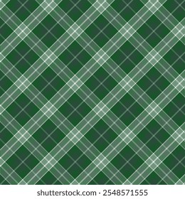 Plaid with twill weave repeat pattern.Checkered tartan gingham seamless pattern in green.Geometric graphic vector illustration background design for fabric and prints.Textile texture for Christmas.