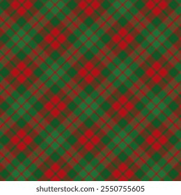 Plaid with twill weave repeat pattern.Checkered tartan gigham seamless pattern in green and red.Geometric graphic vector illustration background design for fabric and prints.