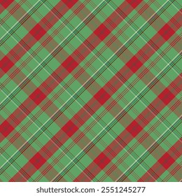 Plaid with twill weave repeat pattern.Checkered tartan gingham seamless pattern in green and red. Geometric graphic vector illustration background design for fabric and prints.