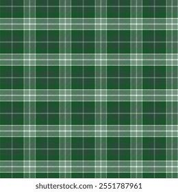 Plaid with twill weave repeat pattern.Checkered tartan gingham seamless pattern in green.Geometric graphic vector illustration background design for fabric and prints.Textile texture for Christmas.
