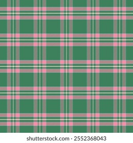 Plaid with twill weave repeat pattern.Checkered tartan  gingham seamless pattern in green and pink.Geometric graphic vector illustration background design for fabric and prints.