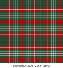 Plaid with twill weave repeat pattern.Checkered tartan  gingham seamless pattern in green red white.Geometric graphic vector illustration background design for fabric and prints.