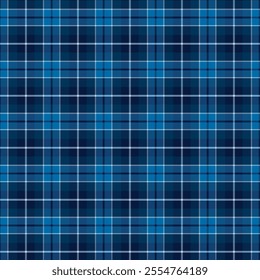 Plaid with twill weave repeat pattern.Checkered tartan  gingham seamless pattern in blue.Geometric graphic vector illustration background design for fabric and prints.