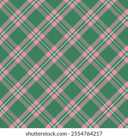 Plaid with twill weave repeat pattern.Checkered tartan  gingham seamless pattern in green and pink.Geometric graphic vector illustration background design for fabric and prints.