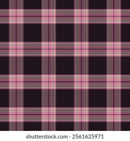 Plaid with twill weave repeat pattern.Checkered tartan  gingham seamless pattern in black and pink.Geometric graphic vector illustration background design for fabric and prints.