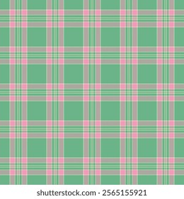 Plaid with twill weave repeat pattern.Checkered tartan  gingham seamless pattern in green and pink.Geometric graphic vector illustration background design for fabric and prints.