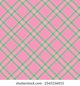 Plaid with twill weave repeat pattern.Checkered tartan  gingham seamless pattern in pink and green.Geometric graphic vector illustration background design for fabric and prints.