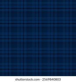 Plaid with twill weave repeat pattern.Checkered tartan gingham seamless pattern in dark blue.Geometric graphic vector illustration background design for fabric and prints.