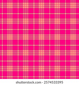 Plaid with twill weave repeat pattern.Checkered tartan  gingham seamless pattern in pink and yellow.Geometric graphic vector illustration background design for fabric and prints.