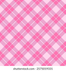 Plaid with twill weave repeat pattern.Checkered tartan  gingham seamless pattern in pink.Geometric graphic vector illustration background design for fabric and prints.