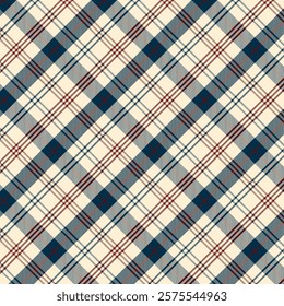 Plaid with twill weave repeat pattern.Checkered tartan  gingham seamless pattern in beige red blue.Geometric graphic vector illustration background design for fabric and prints.