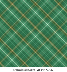 Plaid with twill weave repeat pattern.Checkered tartan gingham seamless pattern in green.Geometric graphic vector illustration background design for fabric and prints.