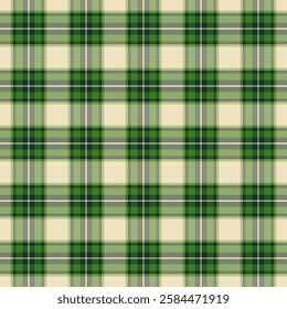 Plaid with twill weave repeat pattern.Checkered tartan gingham seamless pattern in green.Geometric graphic vector illustration background design for fabric and prints.